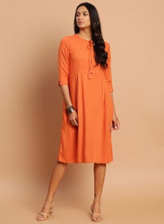 Casual Short Sleeve Midi Dress Rust
