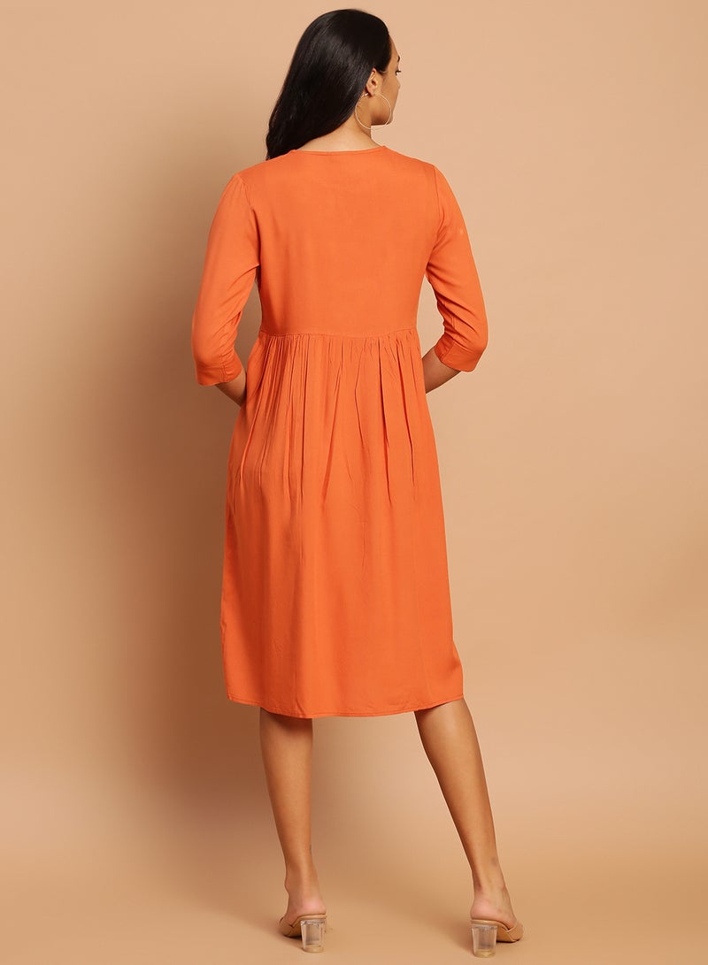 Aila - Casual Short Sleeve Midi Dress Rust - Image 1