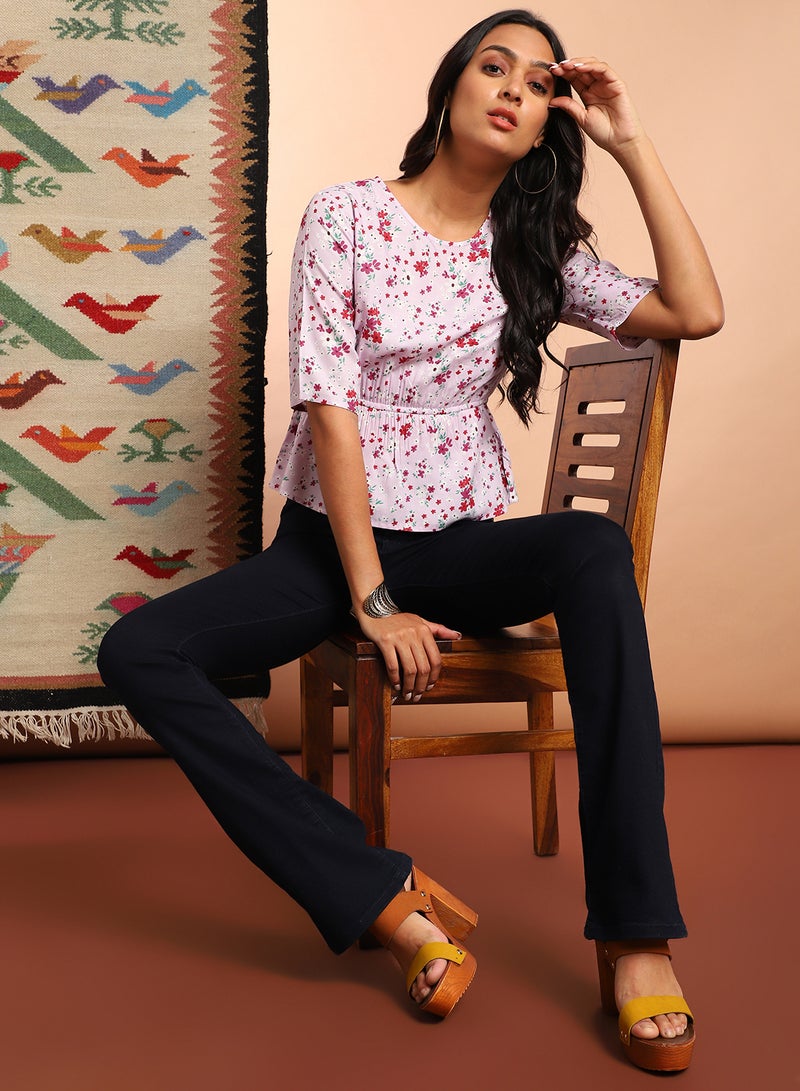 Aila Short Sleeve Printed Casual Top Multicolour  - Image 3