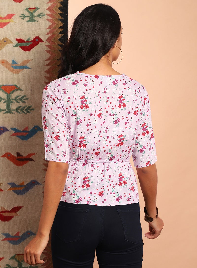 Aila Short Sleeve Printed Casual Top Multicolour  - Image 2