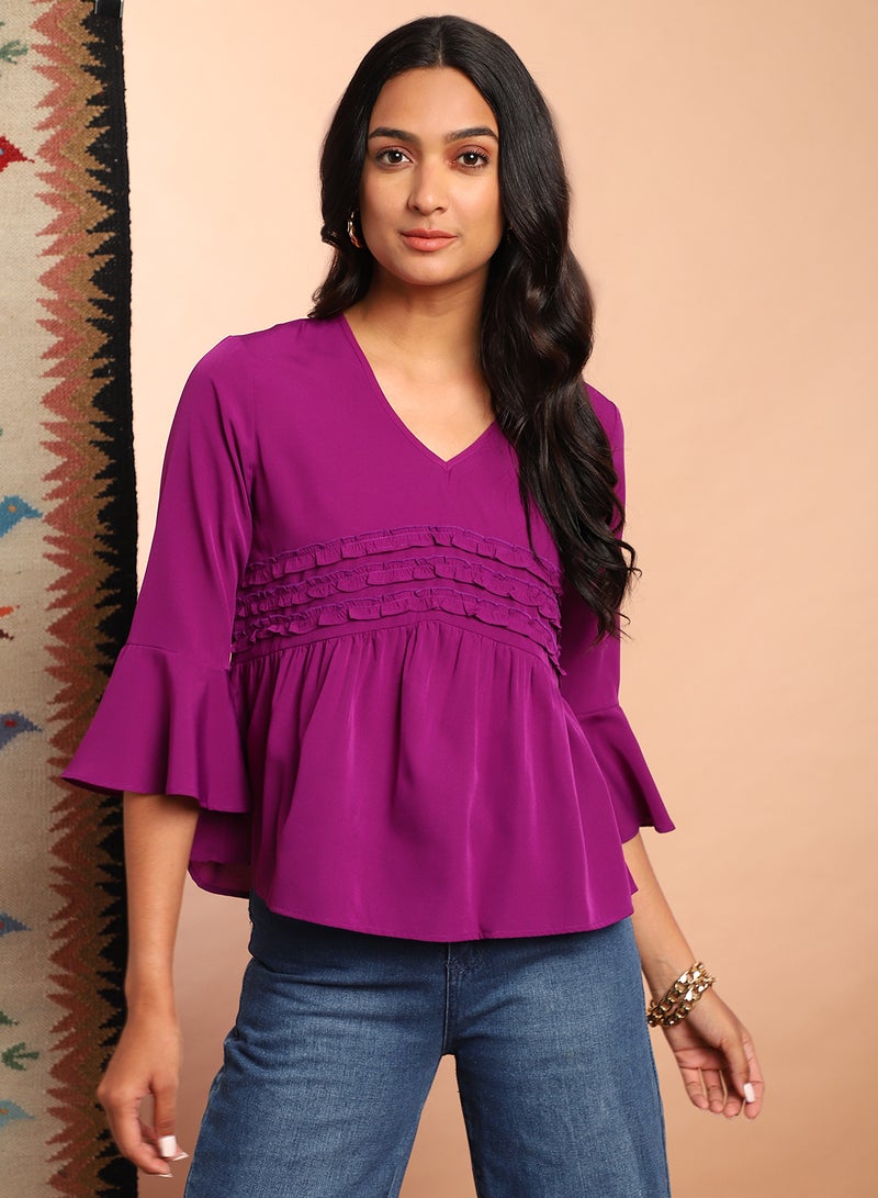 Bell Sleeve Casual Top Purple