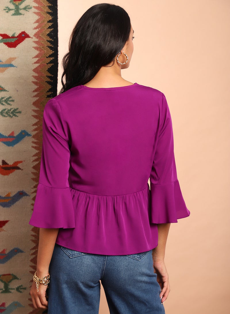 Bell Sleeve Casual Top Purple