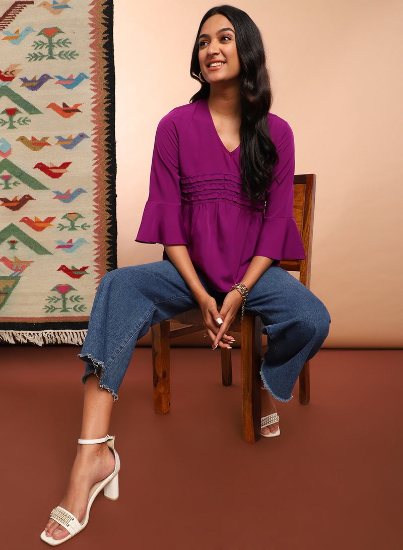 Bell Sleeve Casual Top Purple