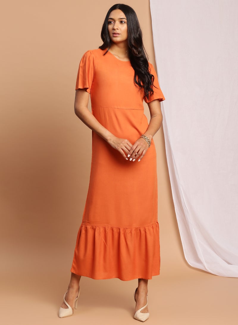 Aila - Casual Long Evening Maxi Dress Rust - Image 1