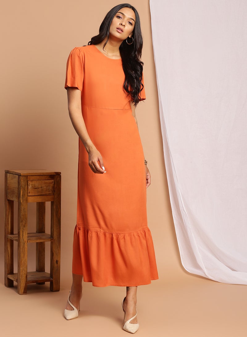 Aila - Casual Long Evening Maxi Dress Rust - Image 1