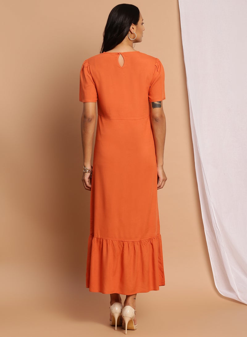 Aila - Casual Long Evening Maxi Dress Rust - Image 1