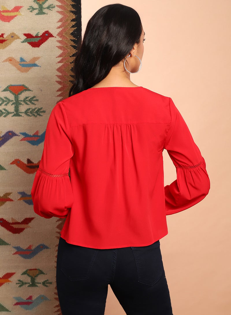 Aila - Long Sleeve Casual Top Red - Image 1