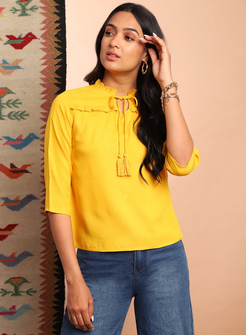 Aila Three-Quarter Sleeve Casual Top Mustard  - Image 1