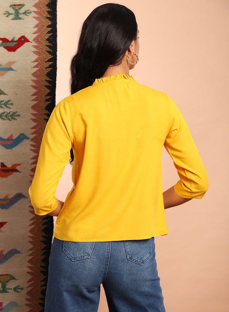 Aila Three-Quarter Sleeve Casual Top Mustard  - Image 2