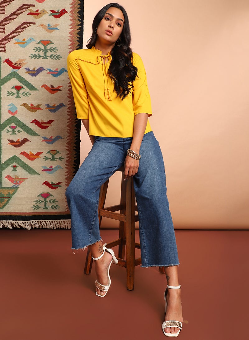 Aila Three-Quarter Sleeve Casual Top Mustard  - Image 3