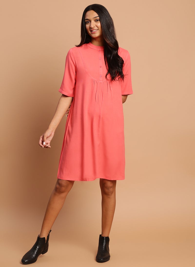 Aila Casual Solid Pattern Mini Dress Peach  - Image 1