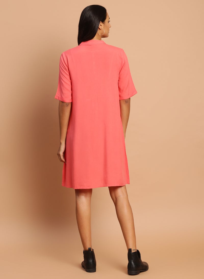 Aila Casual Solid Pattern Mini Dress Peach  - Image 2