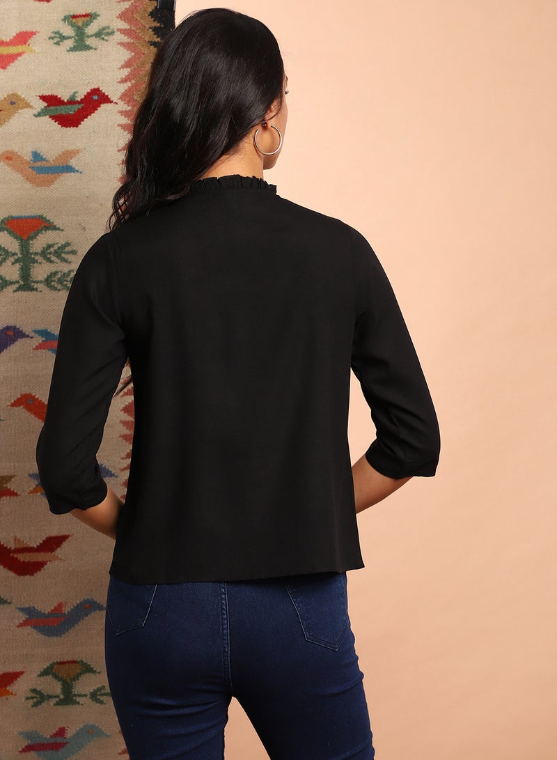 Aila Three-Quarter Sleeve Casual Top Black  - Image 2