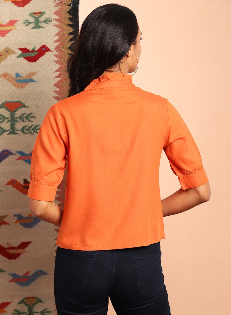 Aila Short Sleeve Casual Top Rust  - Image 2