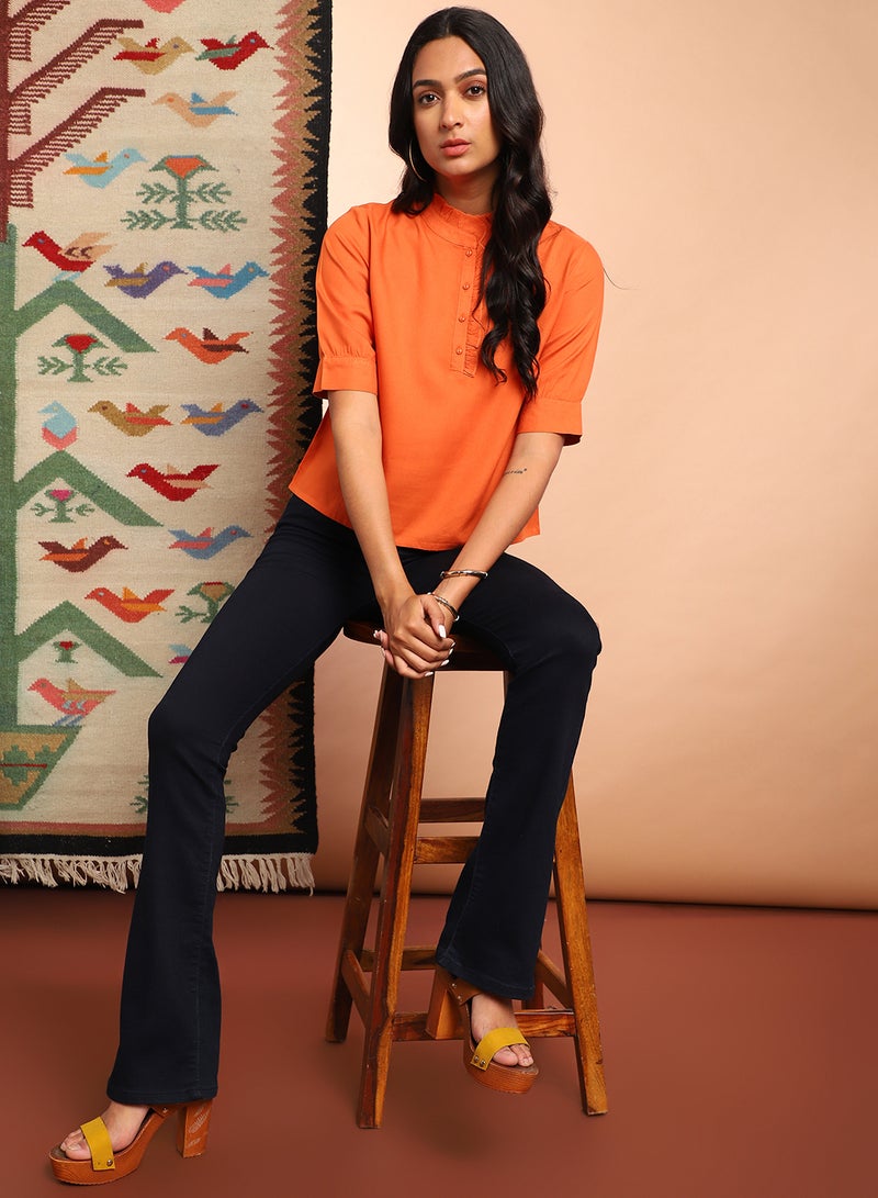 Aila Short Sleeve Casual Top Rust  - Image 3