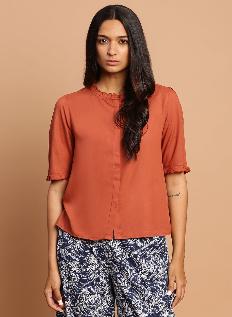 Aila Plain Casual Top Dark Beige  - Image 1