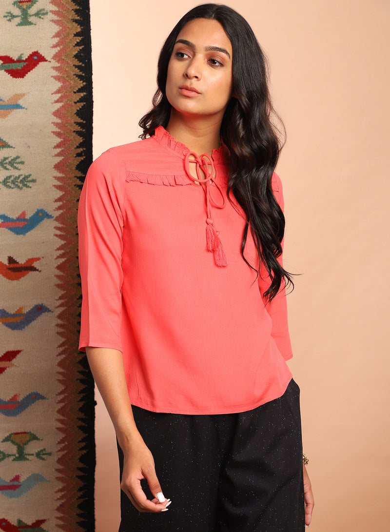 Aila Three-Quarter Sleeve Casual Top Peach  - Image 1