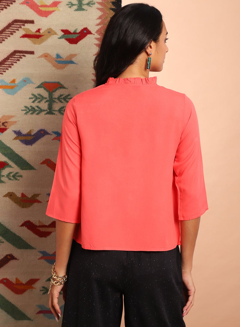Aila Three-Quarter Sleeve Casual Top Peach  - Image 2