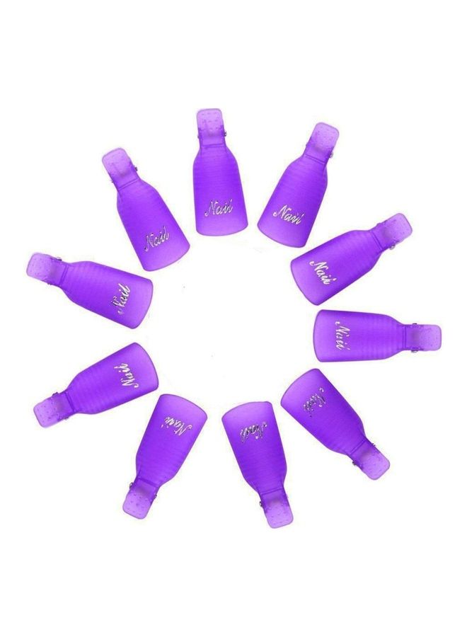 10-Piece Plastic Acrylic Nail Art Soak Off Cap Clip UV Gel Polish Remover Wrap Tool Purple - Image 1