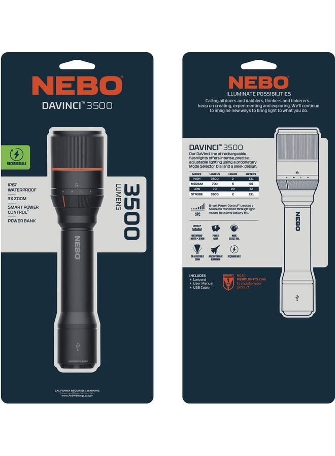 NEBO Davinci 3500 - Rechargeable 3,500 Lumen Handheld Flashlight - Image 3