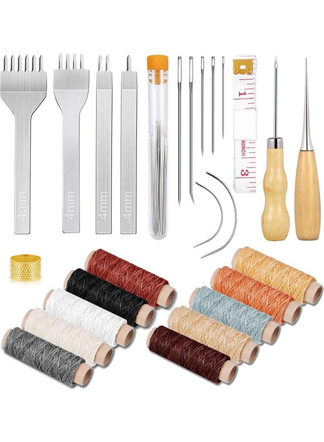 37-Piece Leather Waxed Thread Craft Tool Set Multicolour - Image 1
