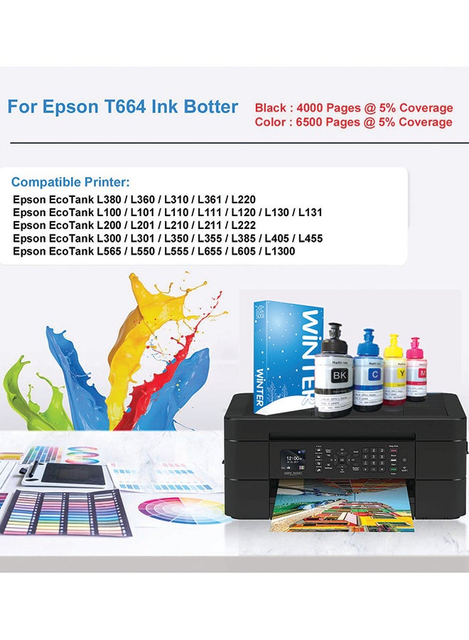 أوفيس ميكر مجموعة زجاجات حبر بديلة مكونة من 4 قطع لجهاز إبسون T664 منتج متعدد الألوان - Image 4