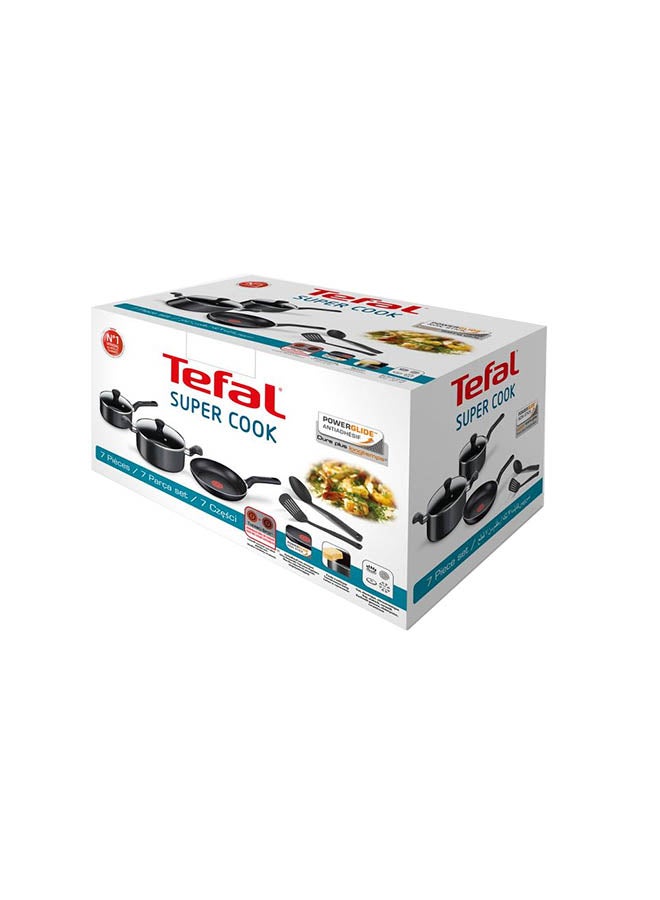 تيفال طقم أواني طهي سوبر كوك غير لاصقة من الألومنيوم من 7 قطع طراز B143S743 لون أسود 50سم - Image 2