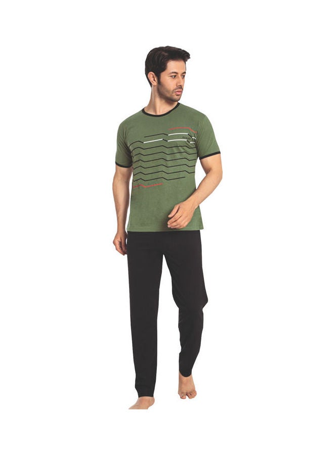 Ayans - Comfortable T-Shirt And Pyjama Set Olive Green/Black - Image 1