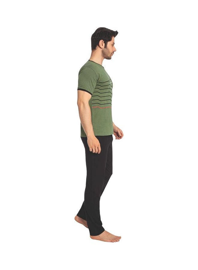 Ayans - Comfortable T-Shirt And Pyjama Set Olive Green/Black - Image 1