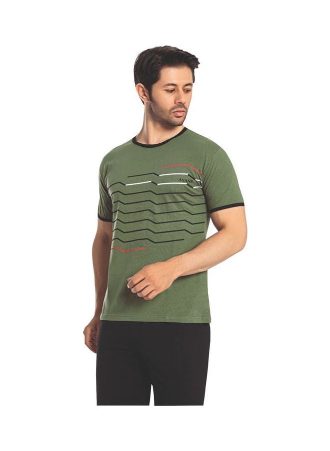 Ayans - Comfortable T-Shirt And Pyjama Set Olive Green/Black - Image 1