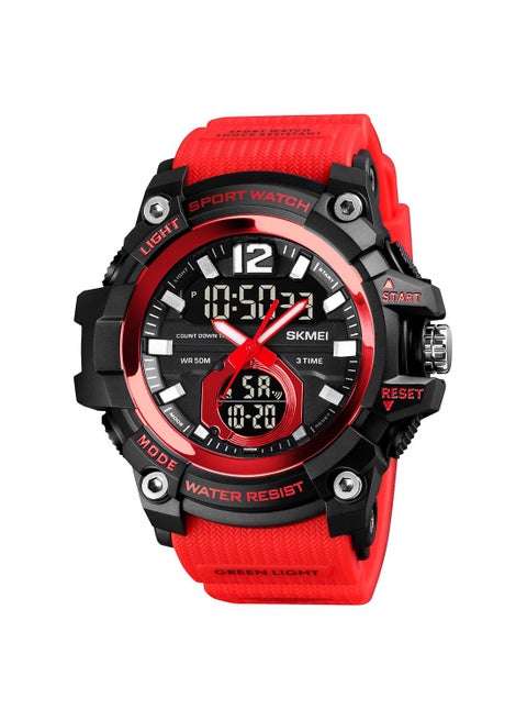 Men's 3 Time Analog Digital Waterproof Watch 53m 5271RD