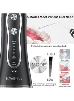 Water Flosser For Teeth Cordless 300Ml Portable Oral Irrigator Flosser 5 Cleaning Modes And 6 Jet Tips, Ipx7 Waterproof - Black - v1629436762/N50272689A_3