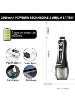 Water Flosser For Teeth Cordless 300Ml Portable Oral Irrigator Flosser 5 Cleaning Modes And 6 Jet Tips, Ipx7 Waterproof - Black - v1629436762/N50272689A_5