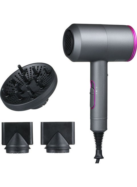 2 Speed Ionic Hair Dryer with 3 Nozzles Diffuser Grey