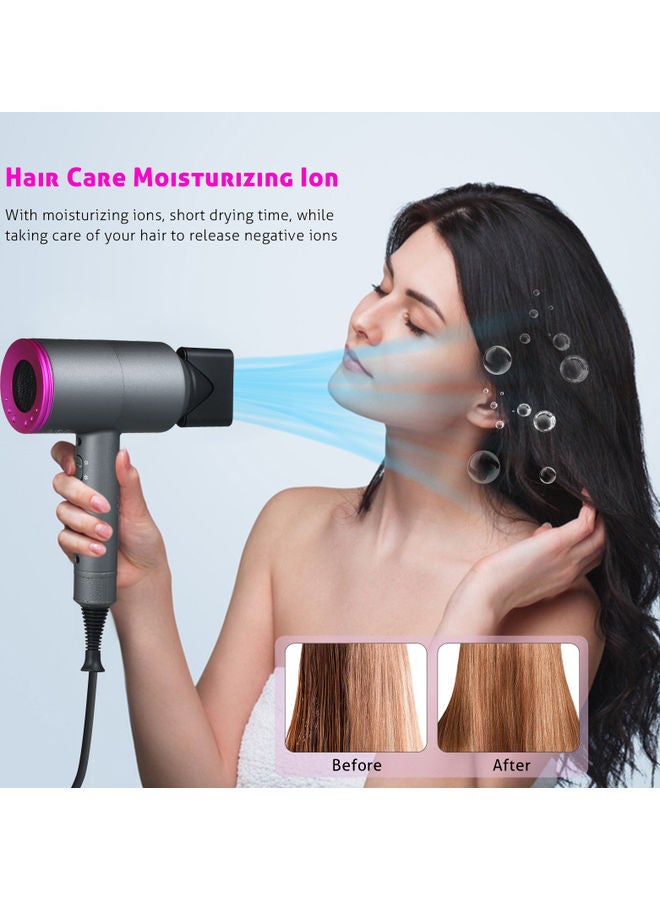 2 Speed Ionic Hair Dryer with 3 Nozzles Diffuser Grey