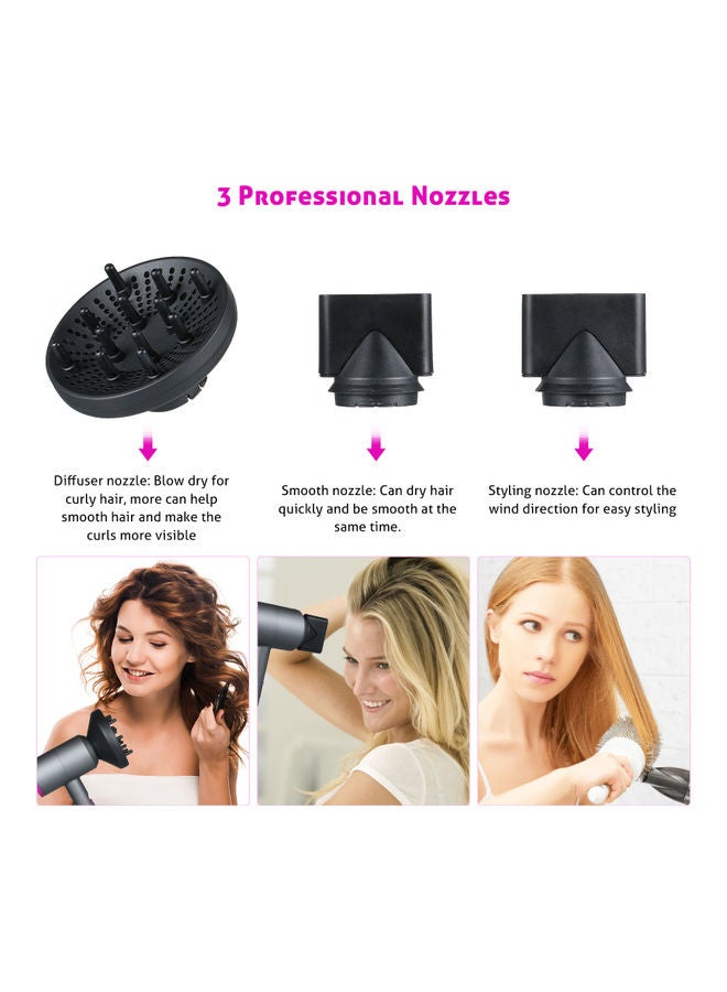 2 Speed Ionic Hair Dryer with 3 Nozzles Diffuser Grey