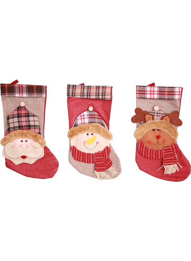 3-Piece Mini Stockings Candy Gift Bag Decorations Multicolour