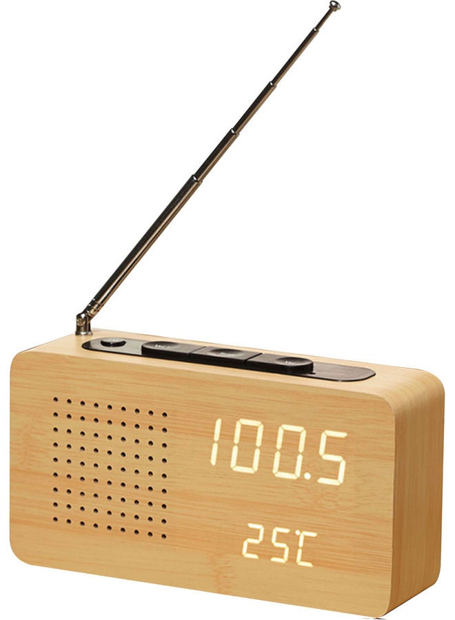 Multifunctional Retro Bedside Radio Wood Alarm Clock Beige 16.50x4.50x9cm  - Image 1