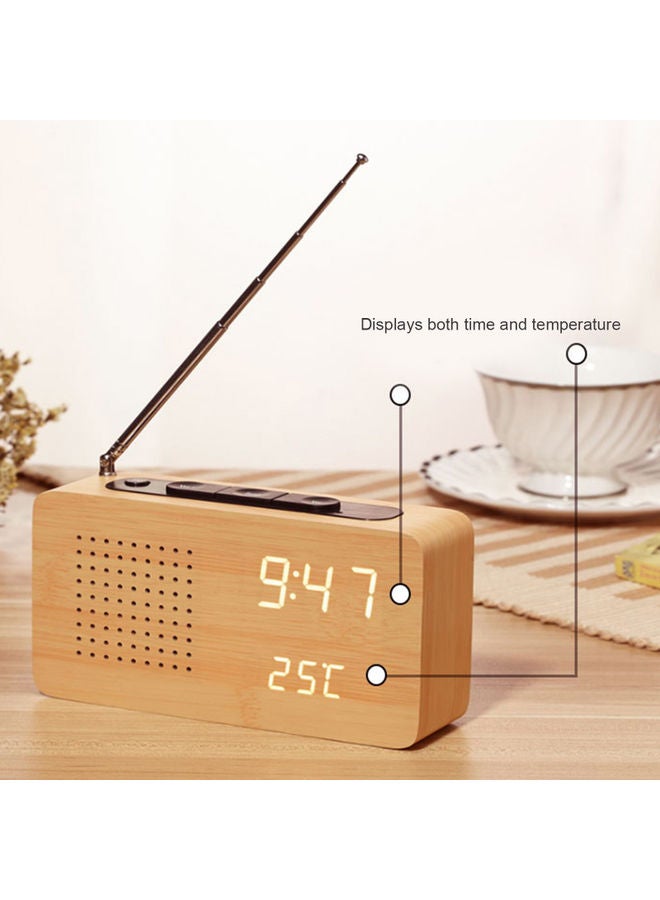 Multifunctional Retro Bedside Radio Wood Alarm Clock Beige 16.50x4.50x9cm  - Image 5