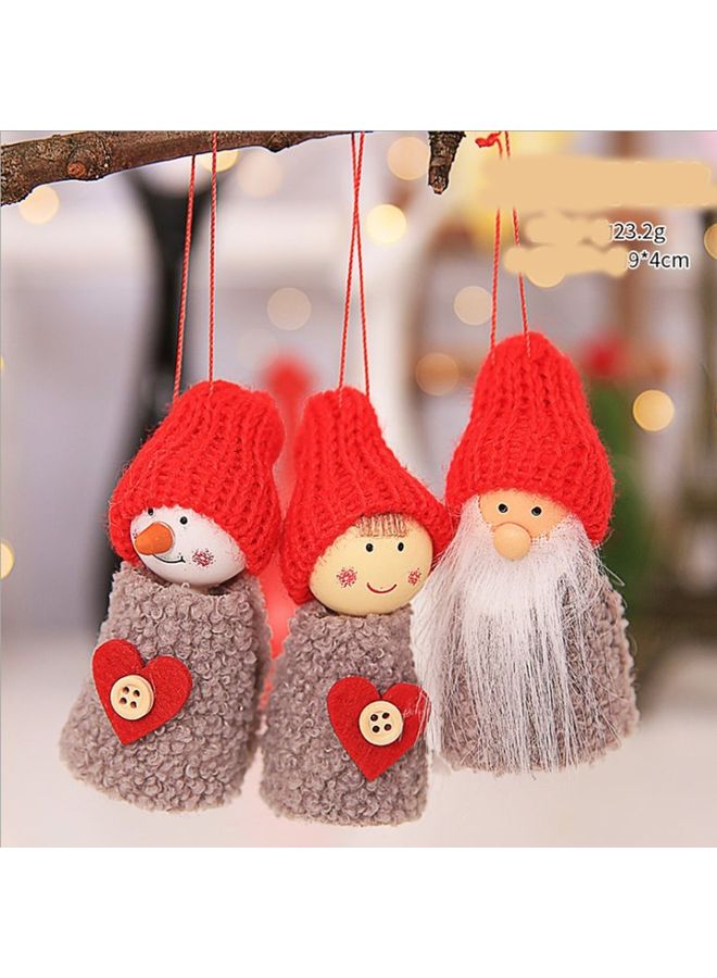 Pack Of 3 Decorative Plush Doll Ornaments Grey/Red/White 9x4cm