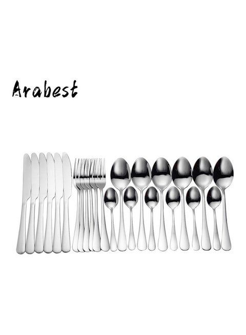 24-Piece Stainless Steel Cutlery Set Silver 23.2cm