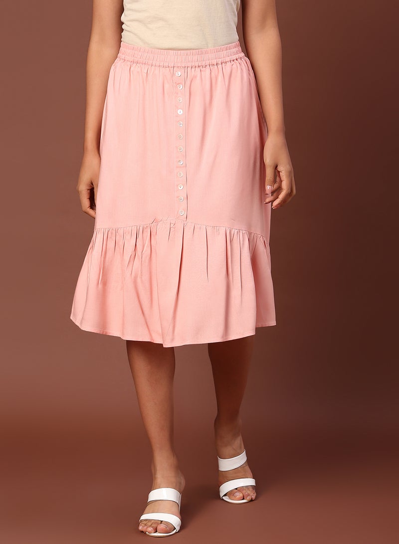 Aila Casual Button Detail Skirt Pink - Image 1