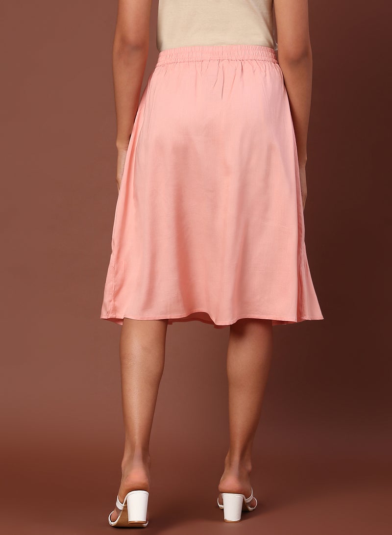 Aila Casual Button Detail Skirt Pink - Image 2