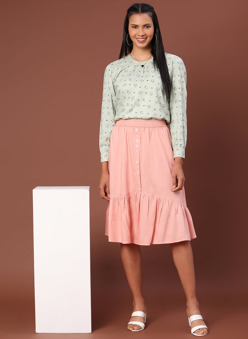 Aila Casual Button Detail Skirt Pink - Image 3