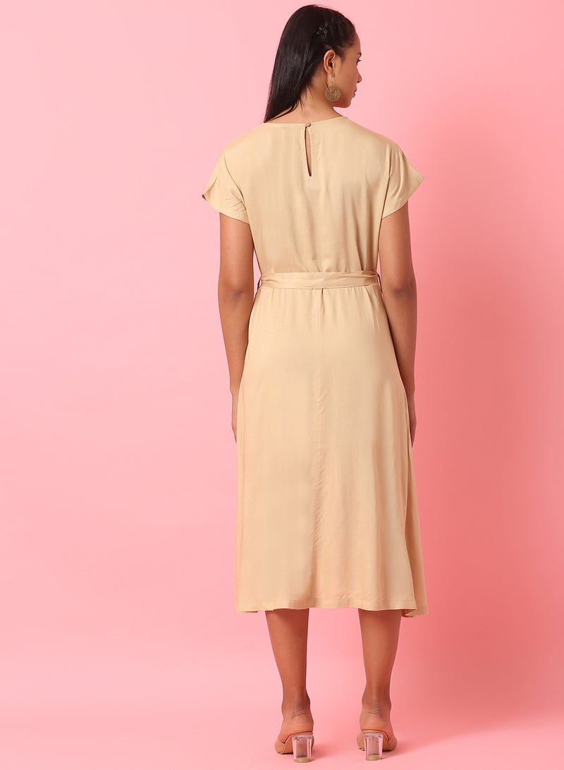 Aila Casual Stylish Dress Beige - Image 2