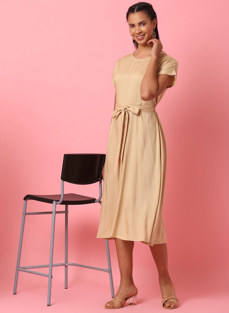 Aila Casual Stylish Dress Beige - Image 3