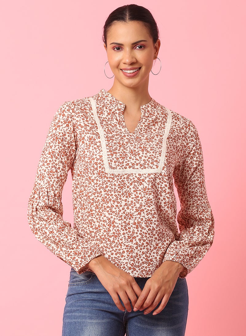 Aila Printed Casual Top beige multicolor - Image 1