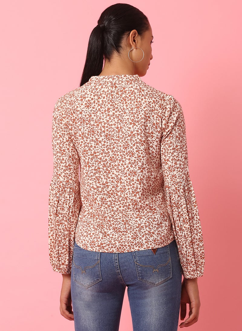 Aila Printed Casual Top beige multicolor - Image 2