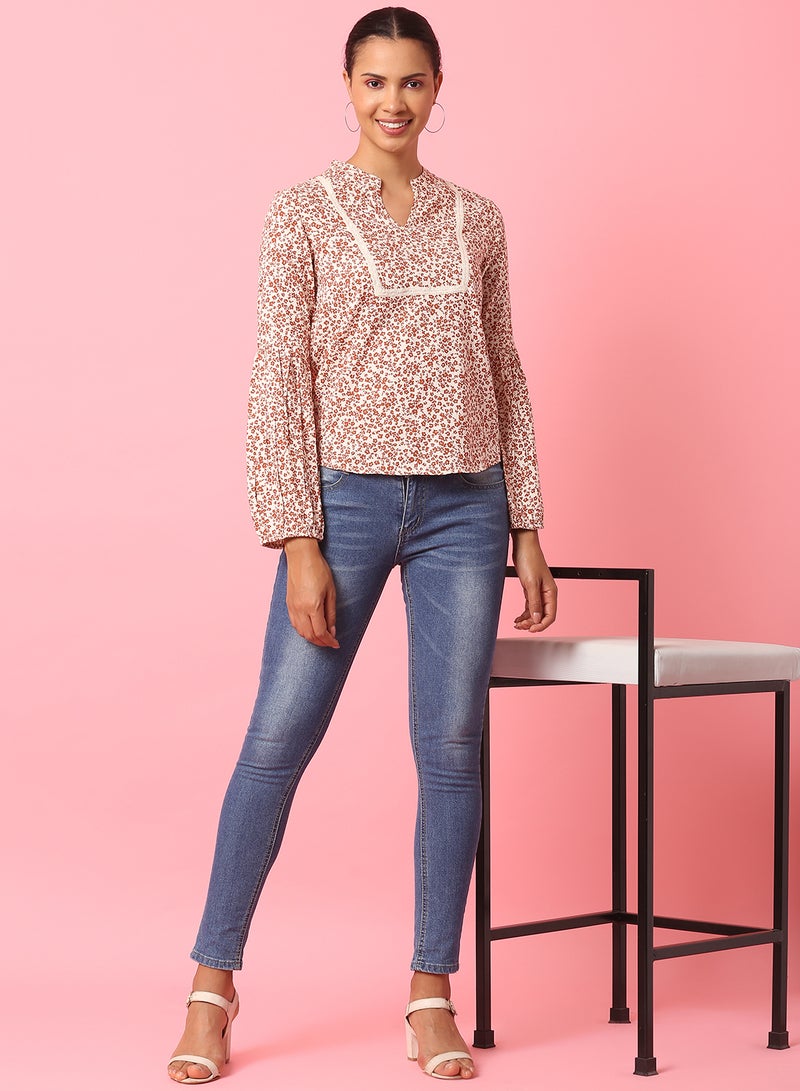 Aila Printed Casual Top beige multicolor - Image 3