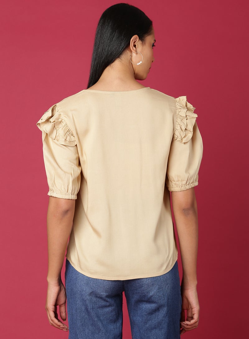 Aila Fashionable Casual Top Beige - Image 2